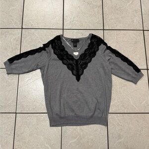 Lane Bryant NWT Women’s Plus Size 14/16 Gray Black Lace V-Neck Sweater Top